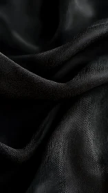 Close-up view of folded black satin fabric texture.