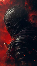 Burning armored knight emerges through molten shadow.