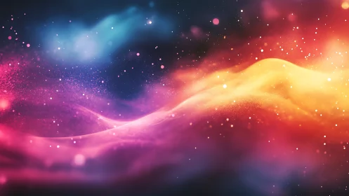 Multicolored abstract light waves with dispersed particle field.