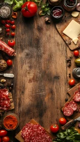 Rustic charcuterie chorus framing a wooden table stage.