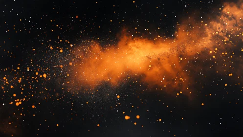Radiant orange dust cloud drifts through a dark cosmic void