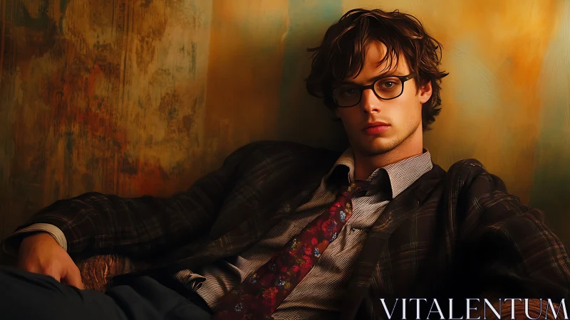 Reclined intellectual portrait in warm cinematic lighting.