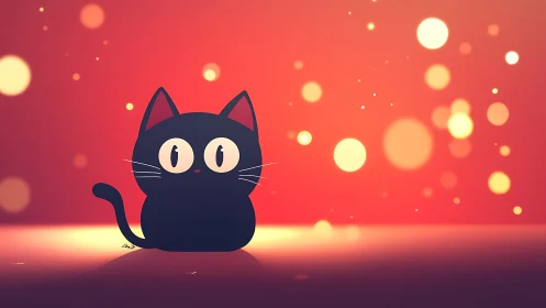 Luminous Gaze: A Black Cat's Magical Moment.