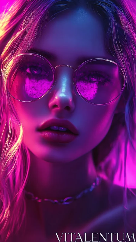 Neon muse in mirrored magenta lenses and liquid light.