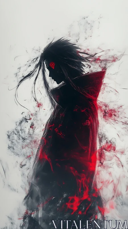 Dark anime figure wreathed in swirling red and black energy.