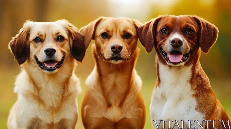 Triangular arrangement of medium dogs in shallow depth field