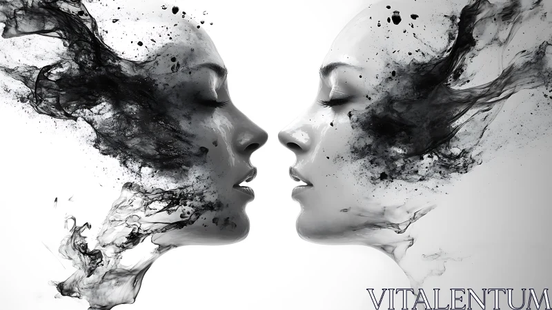 Monochrome mirrored profiles with dispersing ink forms.