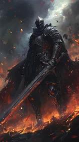 Volcanic greatsword knight amid incandescent slag storm.