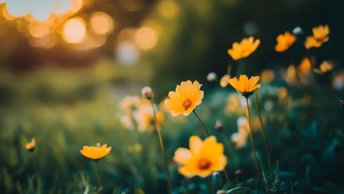 Yellow Flowers in Golden Hour Garden.