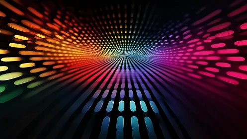 Radial neon light tunnel forms dynamic chromatic motion field