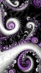 Parametric violet-white spiral fractal field with iterative curls.