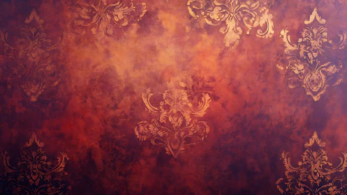 Rich damask patterns glow softly on a warm rustic backdrop