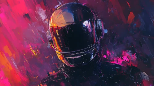 Neon astronaut portrait in vibrant magenta space field.