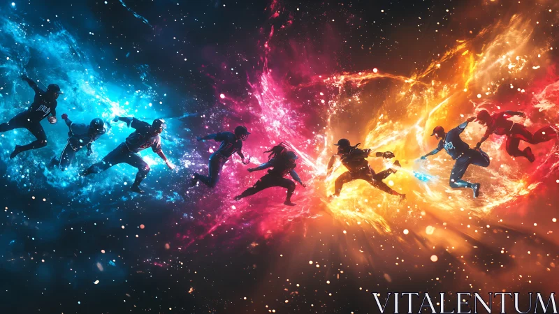 Baseball players collide within cosmic fire and ice energy