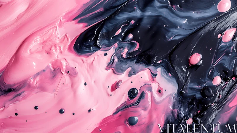 Pink and black acrylic paint waves in fluid motion.