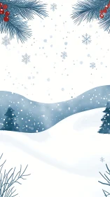 Gentle snowfall drifts over a peaceful winter forest valley