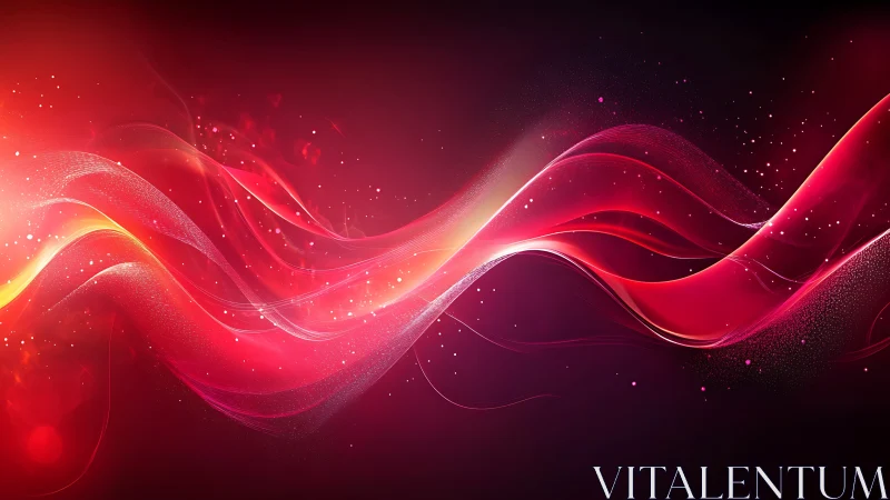 Red and pink light waves on dark abstract background.