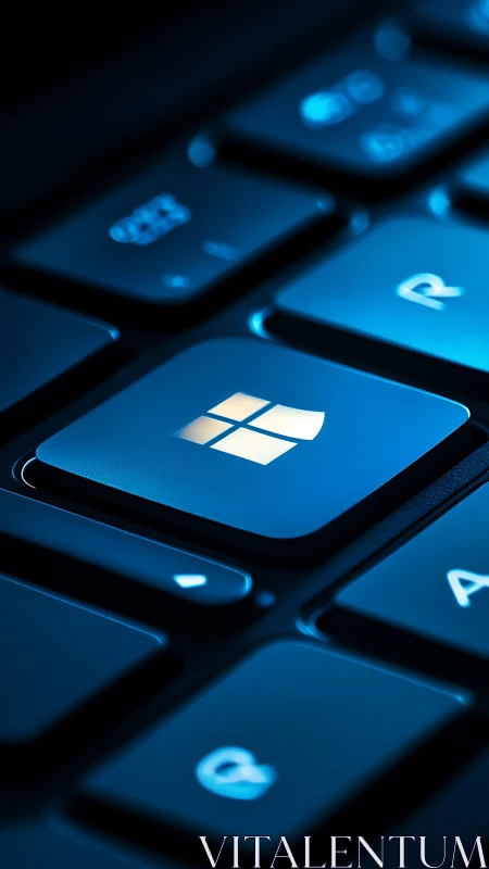 Low key macro photograph of illuminated Windows keyboard key