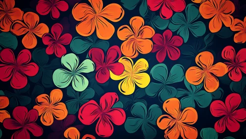 Vibrant Floral Composition With Layered Botanical Elements on Navy Ground