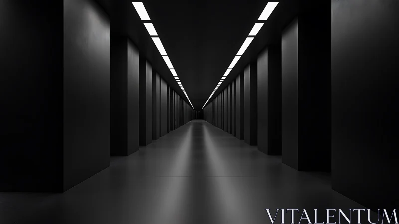 Sleek black corridor glowing with calm futuristic rhythm.