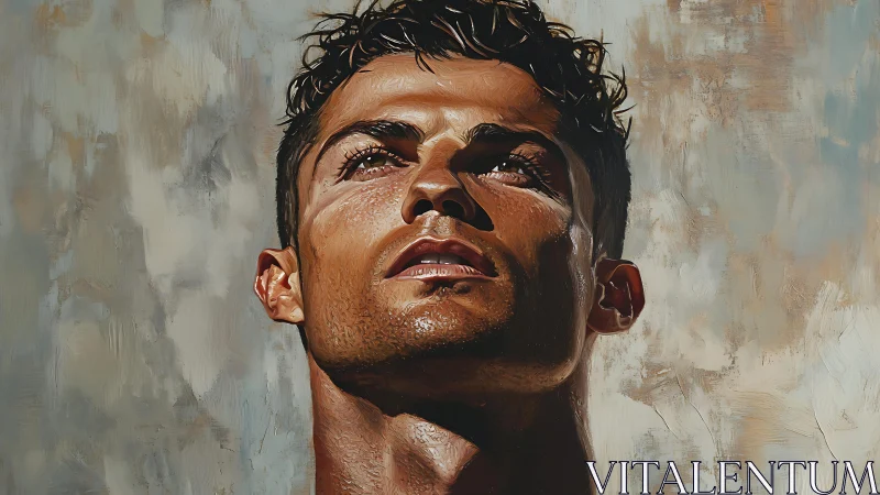 Hyperreal male portrait with upward gaze under strong light