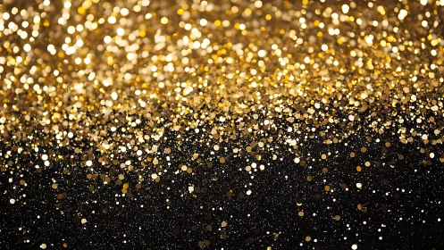 Dense macro field of defocused golden glitter on black background
