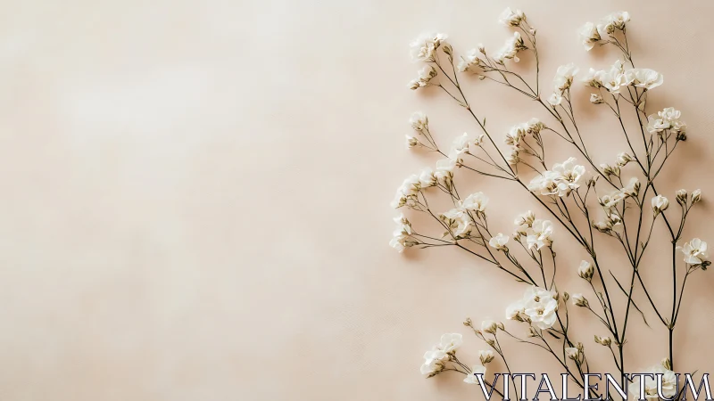 Delicate White Flowers Against Soft Beige.