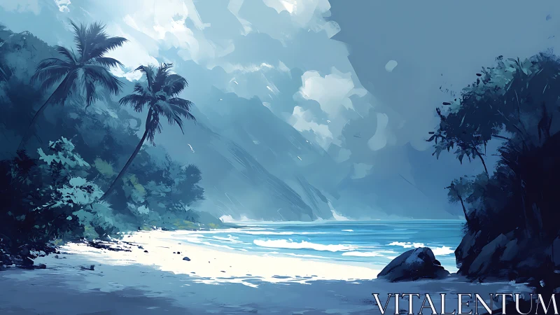 Tropical Beach Cove. Serene Coastal Paradise Digital Landscape.
