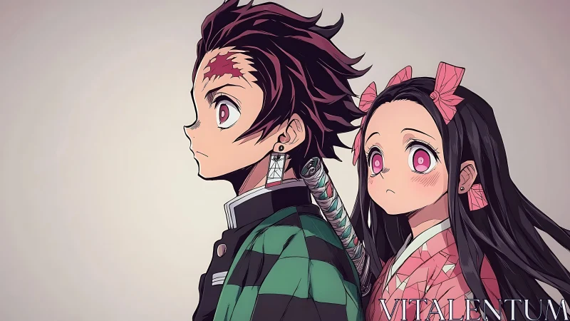 Anime siblings stand together with quiet, determined resolve.