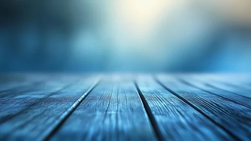 Rustic Wooden Table Surface with Blue Tones and Soft Focus Background.