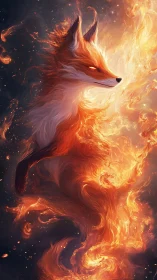 Volumetric fire fox spirit with flowing embers and molten aura