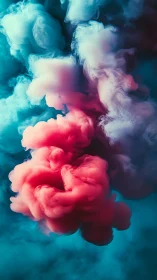 Vibrant magenta ink cloud billows through teal liquid medium