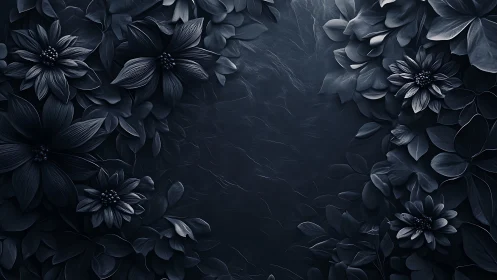 Monochromatic Floral Framework: Dark Botanical Relief Composition.