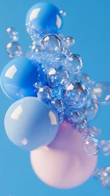 Glossy pastel spheres rise through clustered glass bubbles