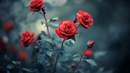 Vivid Red Roses with Selective Focus Depth of Field Rendering