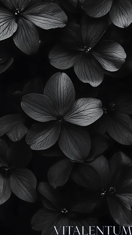 Black and white photograph displaying delicate petal structures.
