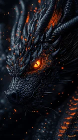 Ember-eyed dragon guardian glowing with molten firelight.