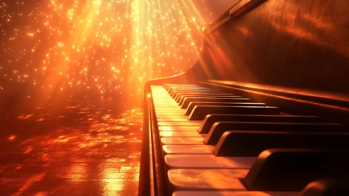 Golden starlight pours over piano keys and wakes quiet music