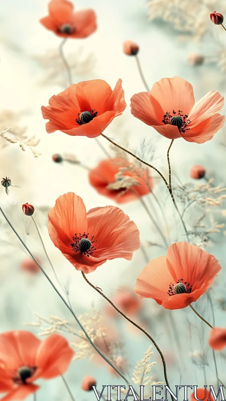Dancing Red Poppies in Soft Light.