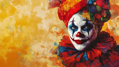 Expressionist clown portrait with vivid abstract ground.