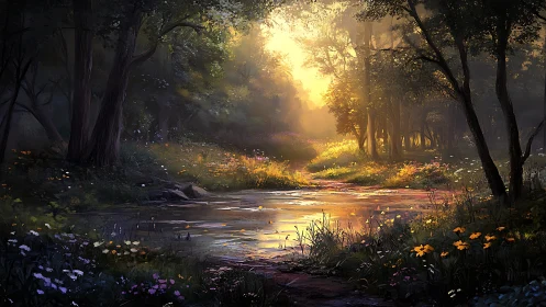 Luminous Forest Creek: Atmospheric Rendering Study.