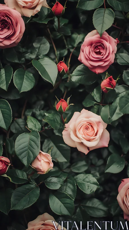 Garden's Tender Moments: Pink Roses in Full Bloom.