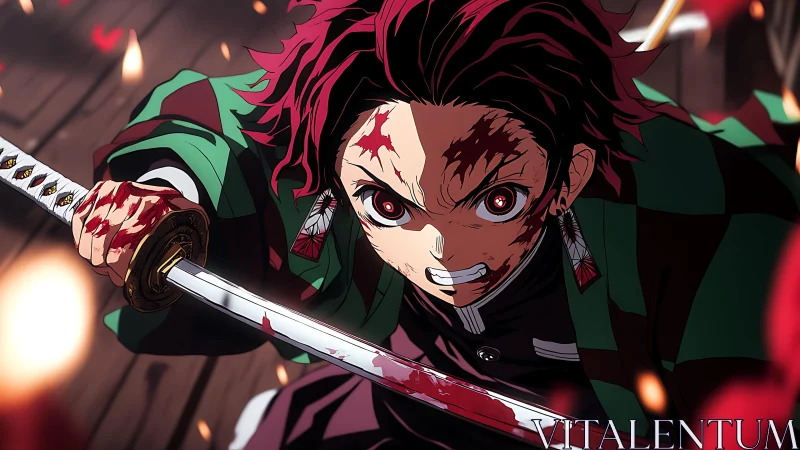 Determined anime swordsman charging forward in fierce focus.