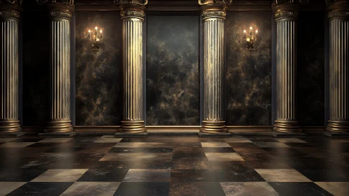 Gilded Column Hallway Waiting For Ghostly Footsteps.