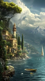 Clifftop Manor Overlooks Serene Mountain Lake Valley.