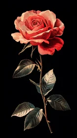 Velvety red rose leans gracefully against a deep black night
