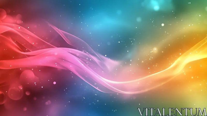 Multicolored translucent light ribbons span a soft gradient field