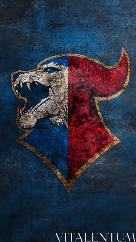 Heraldic wolf crest emblem on distressed tricolor shield.