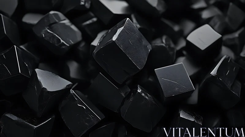 Fractured obsidian cubes in dense high-gloss aggregate field.