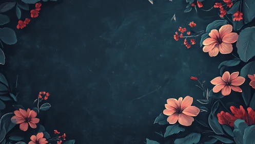 Coral Blossoms Dance Across a Moody Teal Canvas